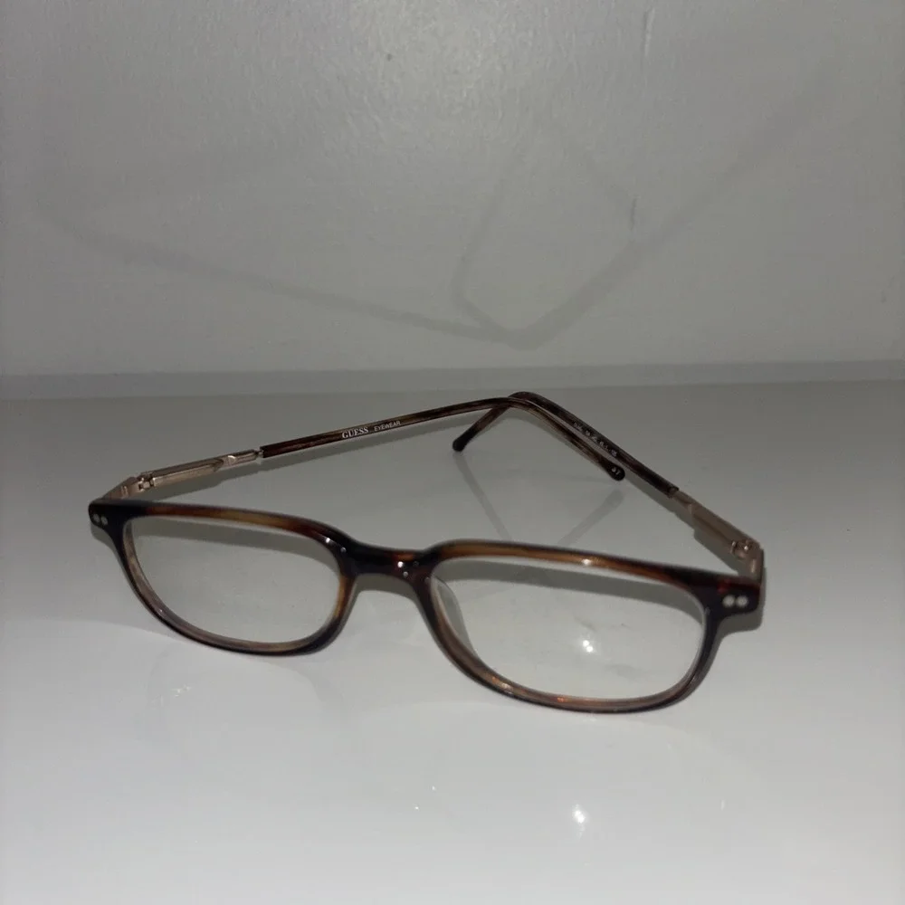 FRAMES ONLY Eyeglasses GUESS Unisex Geometric Brown Rose Gold Acetate VTG Y2K